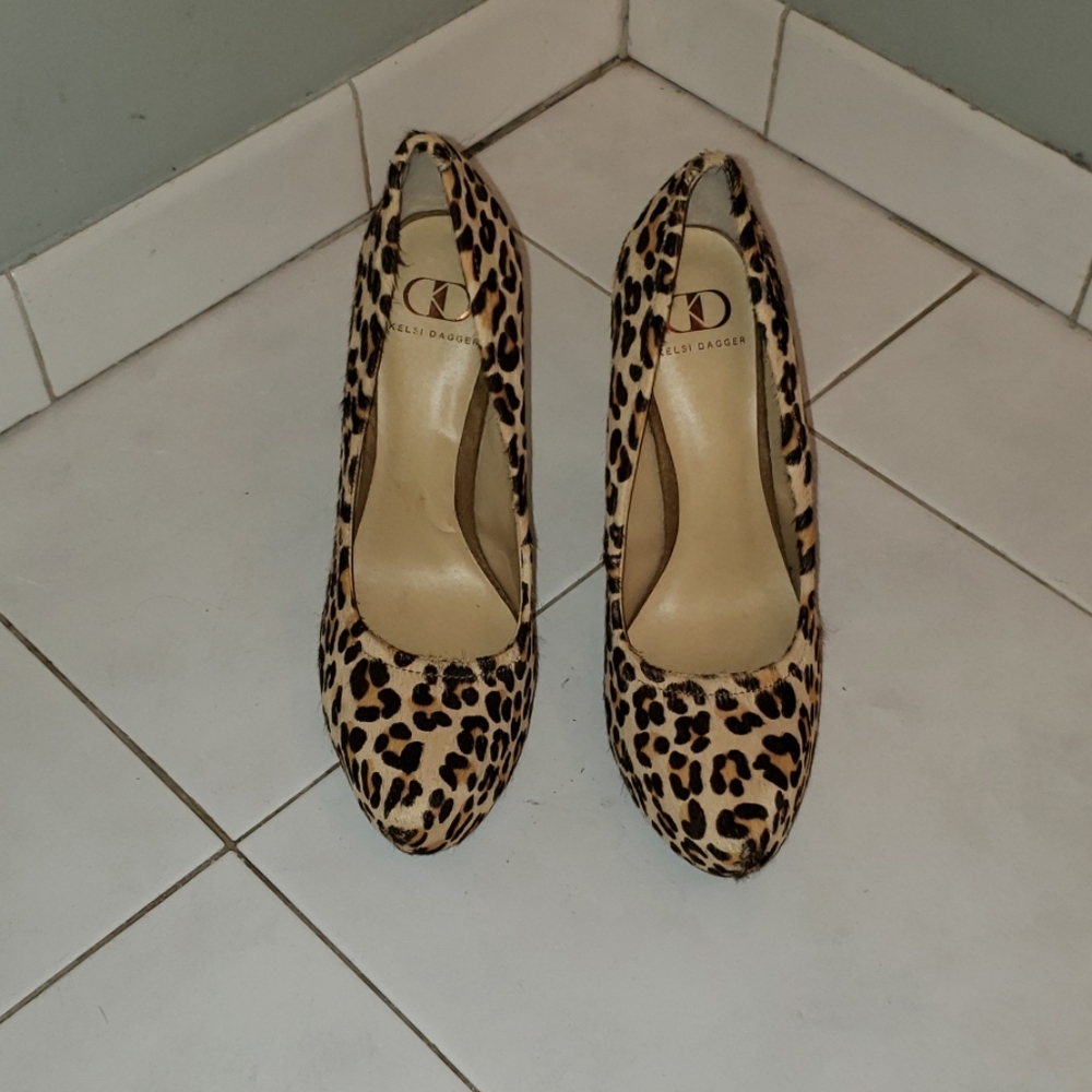 Kelsi Dagger Leopard fur stiletto heels